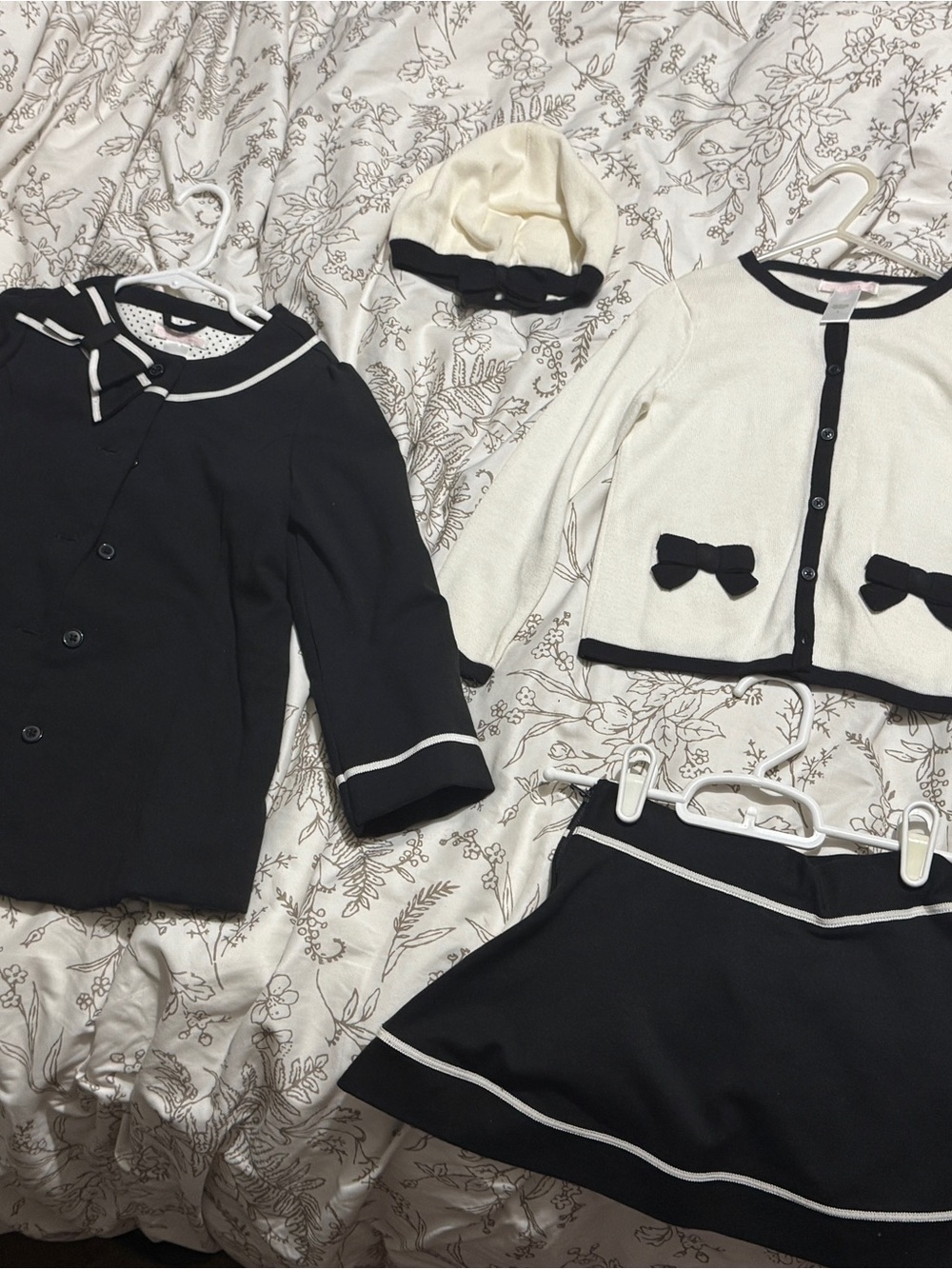 Janie and Jack Black & Cream Knit Cardigan, Jacket, Skirt & Hat Set